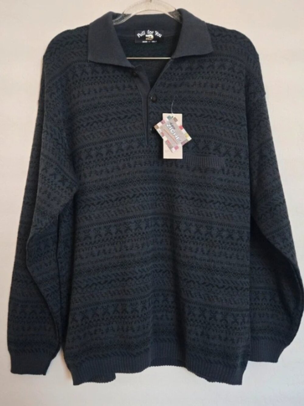 NWT Pull For You Mens Knit Polo Sweater Vintage Made in Italy Wool Blend